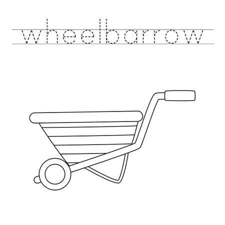 Trace letters and color black and white wheelbarrow.のイラスト素材