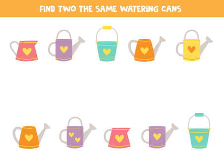 Find two the same watering cans. Educational logical game for kids.のイラスト素材