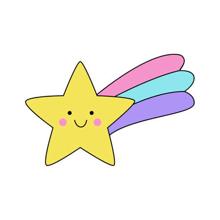 Vector picture of cute kawaii star isolated on white background.のイラスト素材