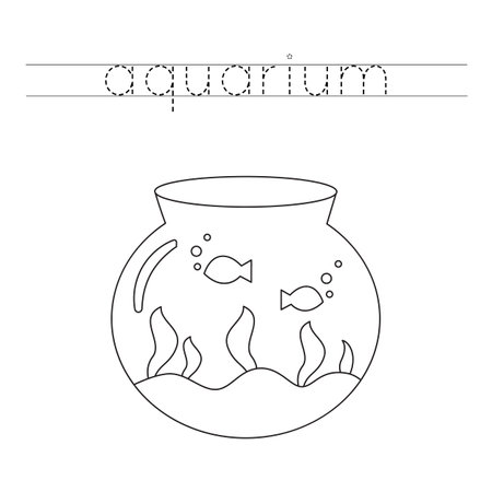 Trace the letters and color cartoon aquarium. Handwriting practice for kids.のイラスト素材