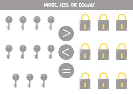More, less, equal with keys and locks. Math game.のイラスト素材