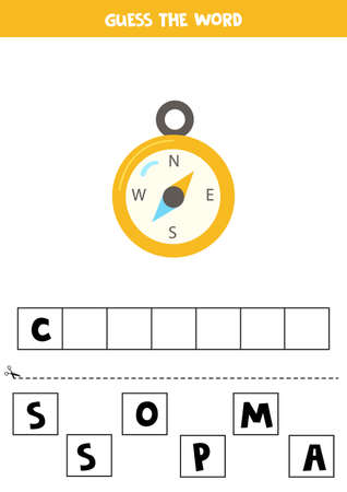 Spell the word. Vector illustration of navigation compass. Spelling game for kids.のイラスト素材