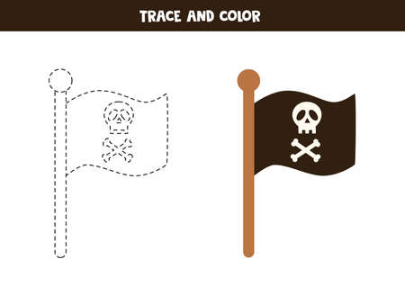 Trace and color cartoon pirate flag. Worksheet for kids.のイラスト素材