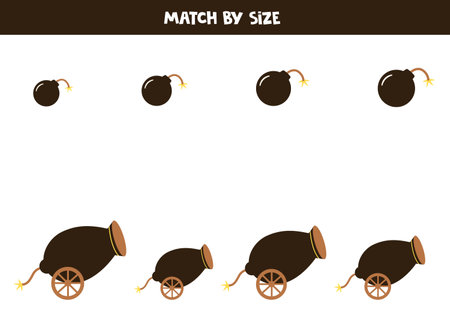 Match bombs and cannons by size. Educational logical game for kids.のイラスト素材
