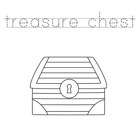 Trace letters and color black and white treasure chest.のイラスト素材