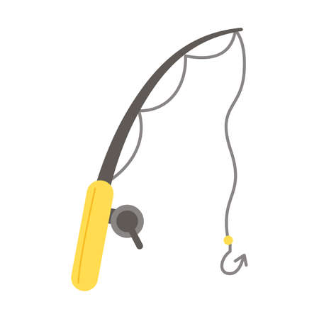 Vector picture of hand drawn fishing rod isolated on white background.のイラスト素材