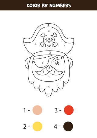 Coloring page with cute pirate. Color by numbers. Math game for kids.のイラスト素材