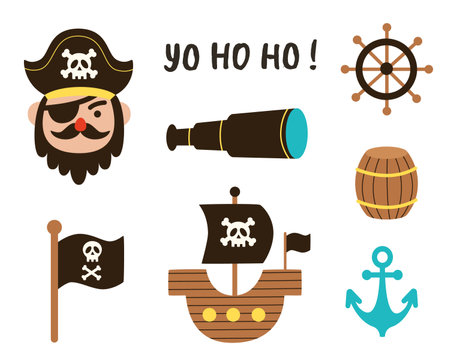 Small set of pirate elements in cartoon style. Vector illustration.のイラスト素材