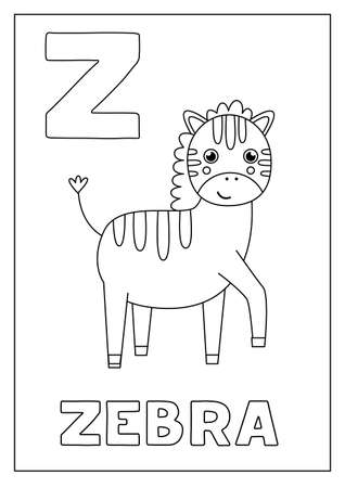 Black and white alphabet flashcard for children. Learning letter Z. Coloring book.のイラスト素材