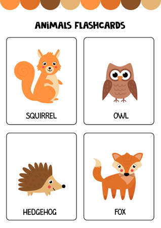 Flashcards for kids with cute animals. Educational cards.のイラスト素材