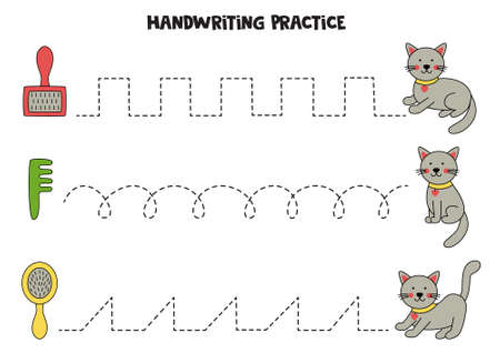 Tracing lines for kids. Cute cat. Writing practice.のイラスト素材