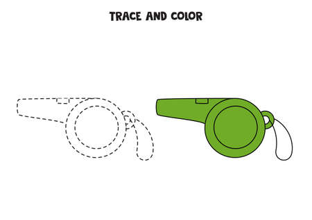 Trace and color hand drawn green whistle. Worksheet for kids.のイラスト素材