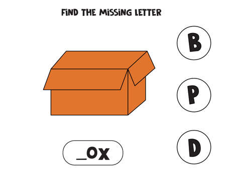Find missing letter. Carton box. Educational spelling game for kids.のイラスト素材