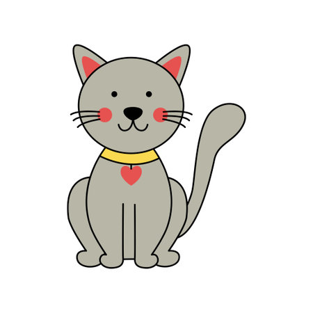 Vector picture of cute gray cat sitting isolated on white background.のイラスト素材