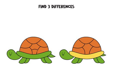 Find three differences between two pictures of cute turtle.のイラスト素材