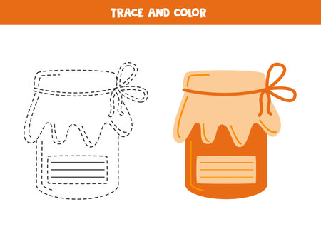 Trace and color hand drawn jam. Worksheet for kids.のイラスト素材