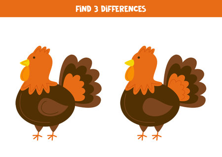 Find three differences between two pictures of cute turkey.のイラスト素材