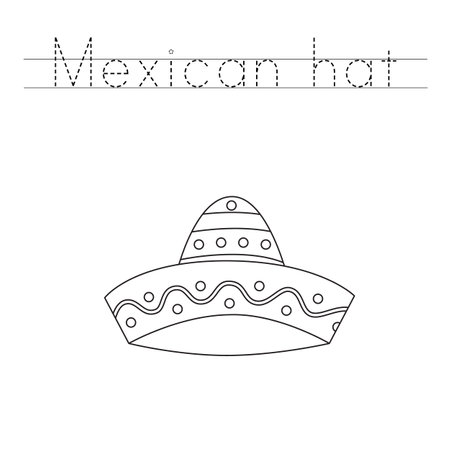 Trace letters and color black and white Mexican hat.のイラスト素材