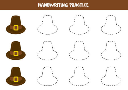 Tracing contours of Thanksgiving hats. handwriting practice.のイラスト素材