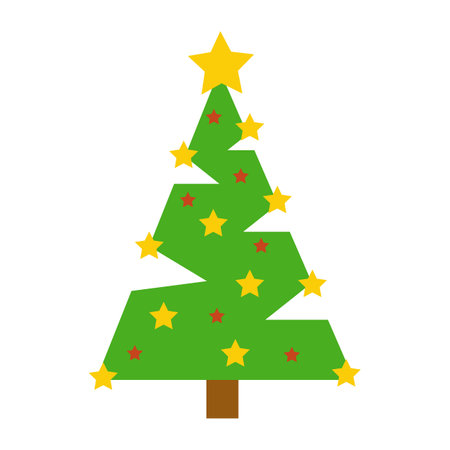 Vector picture of cartoon green Christmas tree isolated on white background.のイラスト素材