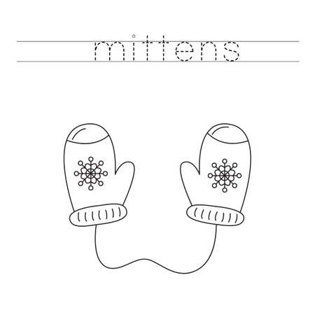 Trace letters and color black and white mittens.のイラスト素材