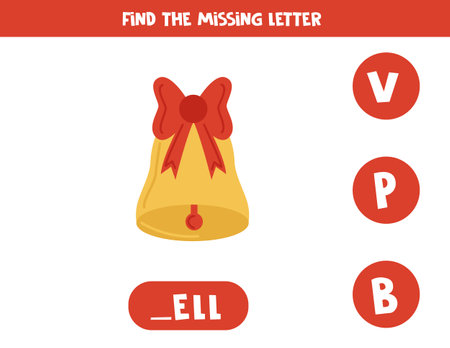 Find missing letter. Christmas bell. Educational spelling game for kids.のイラスト素材