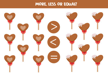 More, less equal with heart lollipops. math game.のイラスト素材