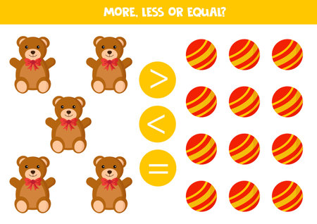 More, less, equal with cute cartoon toys. math game.のイラスト素材