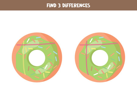 Find three differences between two pictures of cute donuts.のイラスト素材