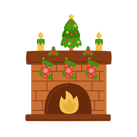 Vector picture of cartoon fireplace isolated on white background.のイラスト素材