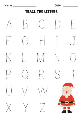 Trace uppercase letters of alphabet. Worksheet with cute Santa Claus.のイラスト素材