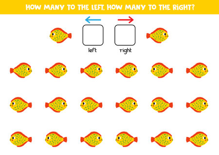 Left or right with cute cartoon plaice. Educational game to learn left and right.のイラスト素材