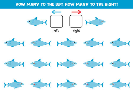 Left or right with cute cartoon shark. Educational game to learn left and right.のイラスト素材