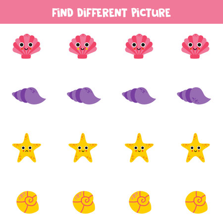 Find sea animal which is different from others. Worksheet for kids.のイラスト素材