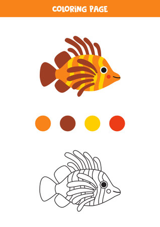 Coloring page with cute lionfish. worksheet for children.のイラスト素材