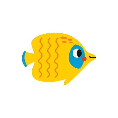 Vector picture of cute yellow butterfly fish isolated on white background.のイラスト素材