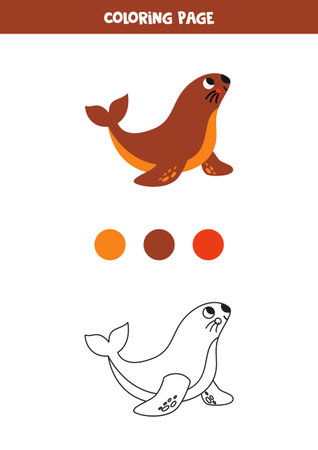 Coloring page with cute cartoon sea lion. worksheet for children.のイラスト素材