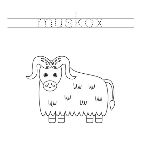 Trace letters and color black and white musk ox.のイラスト素材