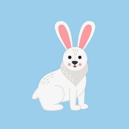 Vector picture of cute arctic hare isolated on blue background.のイラスト素材