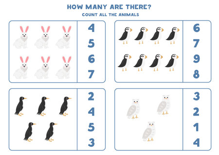 Counting game with cute Arctic animals. educational worksheet.のイラスト素材
