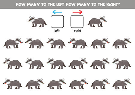Left or right with cute cartoon badger. Educational game to learn left and right.のイラスト素材