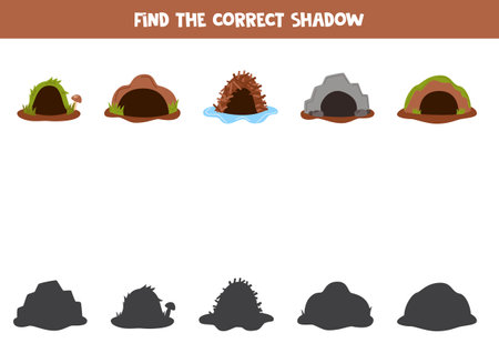 Find shadows of cute cartoon animal houses. Educational logical game for kids.のイラスト素材