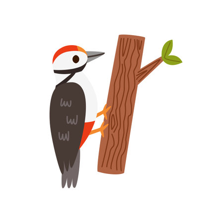 Vector picture of cute woodpecker isolated on white background.のイラスト素材
