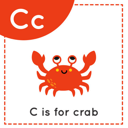Animal alphabet flashcard for children. Learning letter C. C is for crab.のイラスト素材