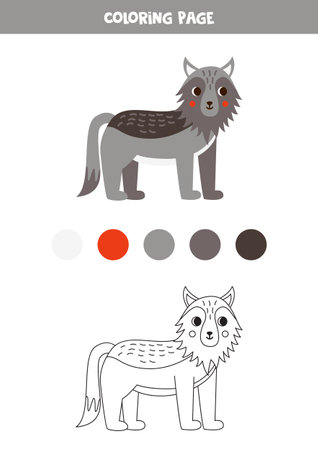 Coloring page with cute cartoon wolf. worksheet for children.のイラスト素材