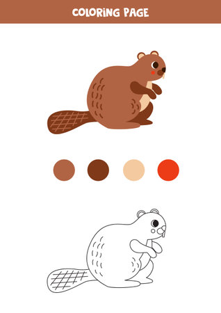 Coloring page with cute cartoon beaver. worksheet for children.のイラスト素材