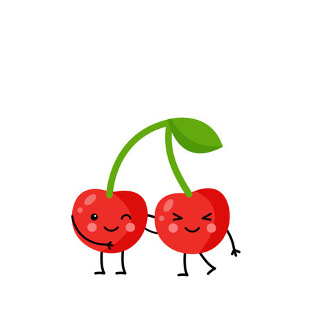Vector picture of cute cherries isolated on white background.
