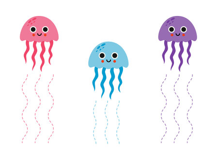 Handwriting practice with cute jelly fishes. Tracing lines for preschoolers. Educational game for kids.のイラスト素材