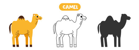 Vector illustration of cute cartoon camel. Coloring page. vector silhouette.のイラスト素材