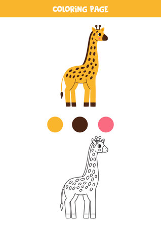 Coloring page with cute cartoon giraffe. Worksheet for children.のイラスト素材
